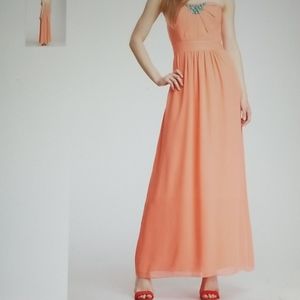 M60 Coral Turquoise Strapless Maxi Dress Chiffon 0